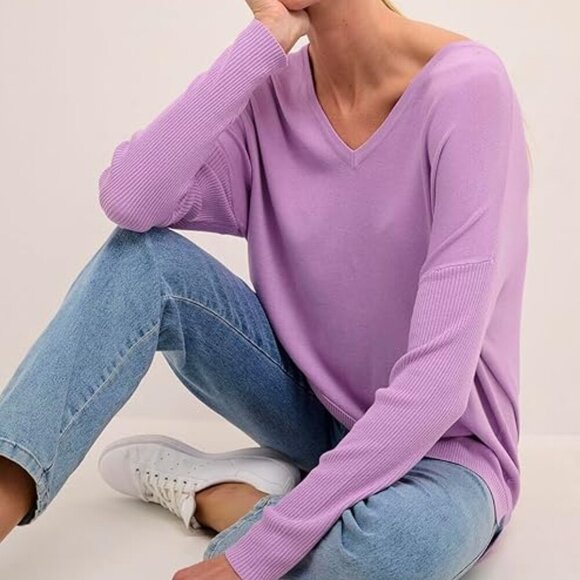 KAFFE KAmachelle Women's Knit sweater Long Sleeve V-Neck Pullover  size M pink - Picture 9 of 14